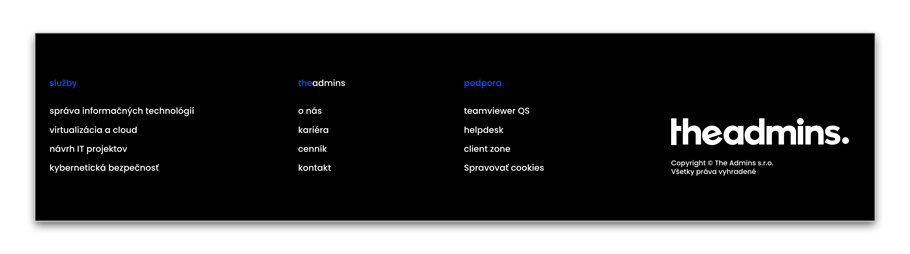 Footer, prehliadaná päta webstránky 5 theadmins-footer