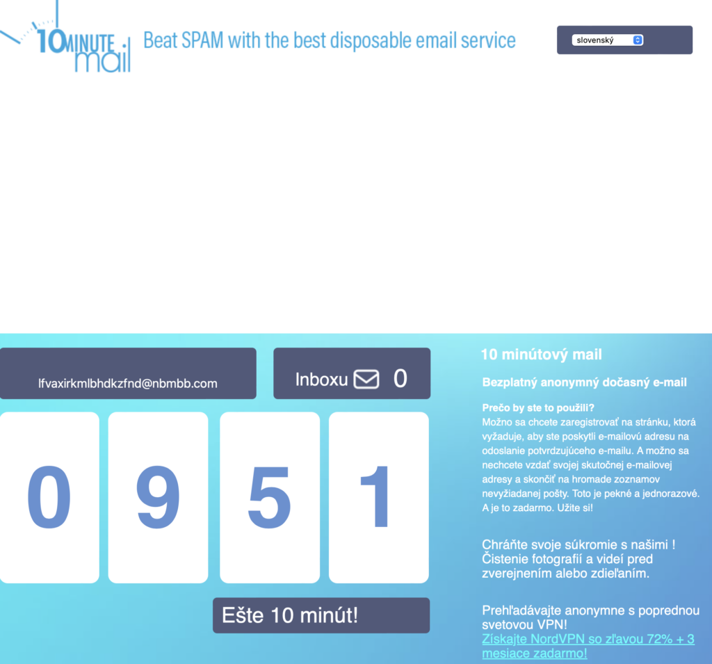 7 zaujímavých webových stránok, ktoré určite nepoznáte, ale mali by ste 6 10minutes mail